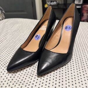 Franco Sarto Black Leather Heels with Pointed Toe